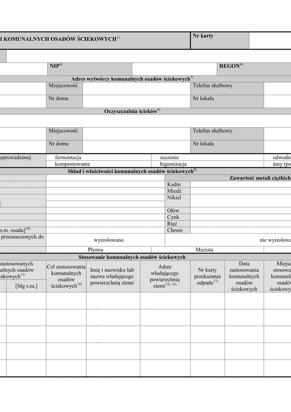 KEKO (archiwalny) Karta ewidencji komunalnych osadów ściekowych