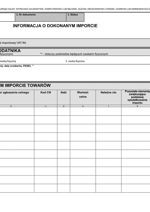 VAT-IM/A (2) (archiwalny) Informacja o dokonanym imporcie