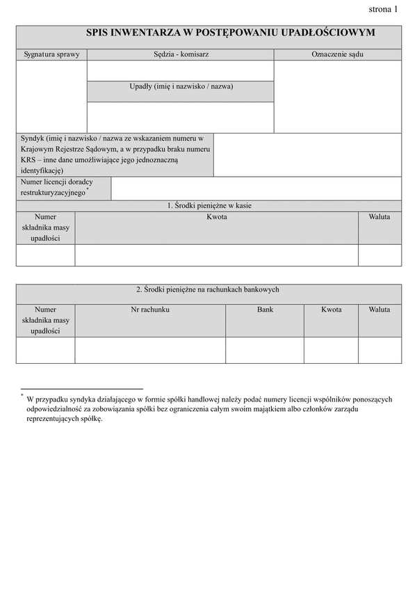 SIwPU Spis inwentarza w postępowaniu upadłościowym