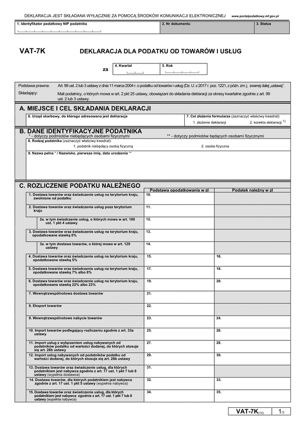 VAT-7K (12) (archiwalny) Deklaracja dla podatku od towarów i usług