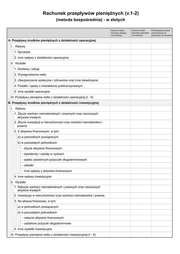 SFJINZ Rach-Pb (v.1-2) Rachunek przepływów pieniężnych (metoda bezpośrednia) w złotych - z wysyłką pliku xml JPK_SF 