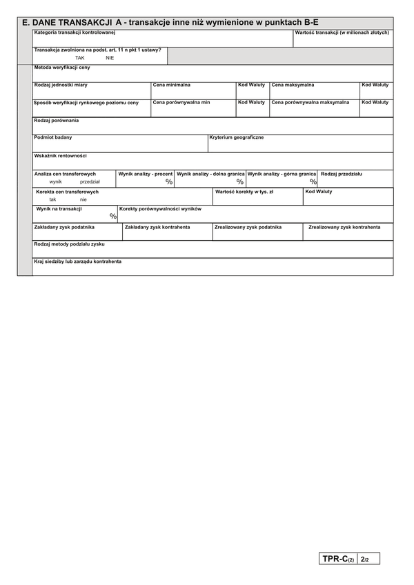 TPR-C zał.A (archiwalny) Dane transakcji A - transakcje inne niż wymienione w punktach B-E