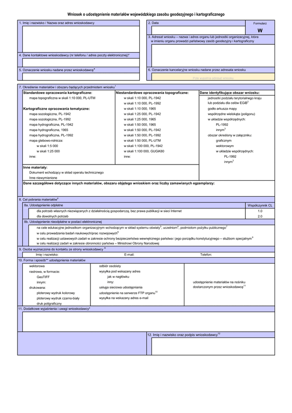 WUMP W Wniosek o udostępnienie materiałów powiatowego zasobu geodezyjnego i kartograficznego