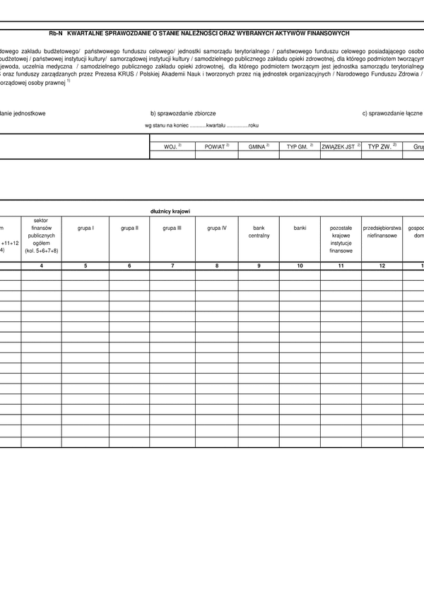 Rb-N Kwartalne sprawozdanie o stanie należności oraz wybranych aktywów finansowych