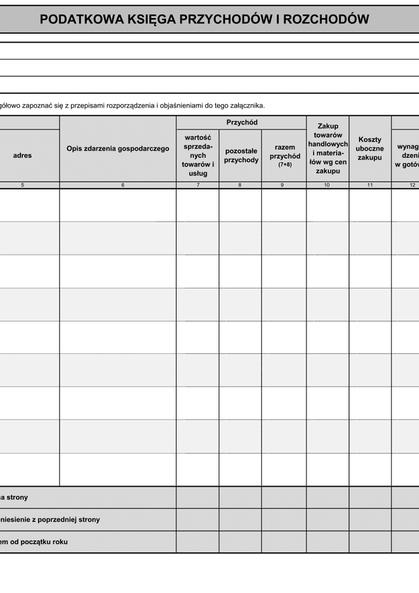 KPIR (archiwalny) Podatkowa Księga Przychodów i Rozchodów