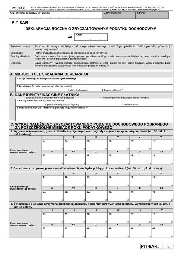 PIT-8AR (3) (2013) (archiwalny) Deklaracja roczna o zryczałtowanym podatku dochodowym  
