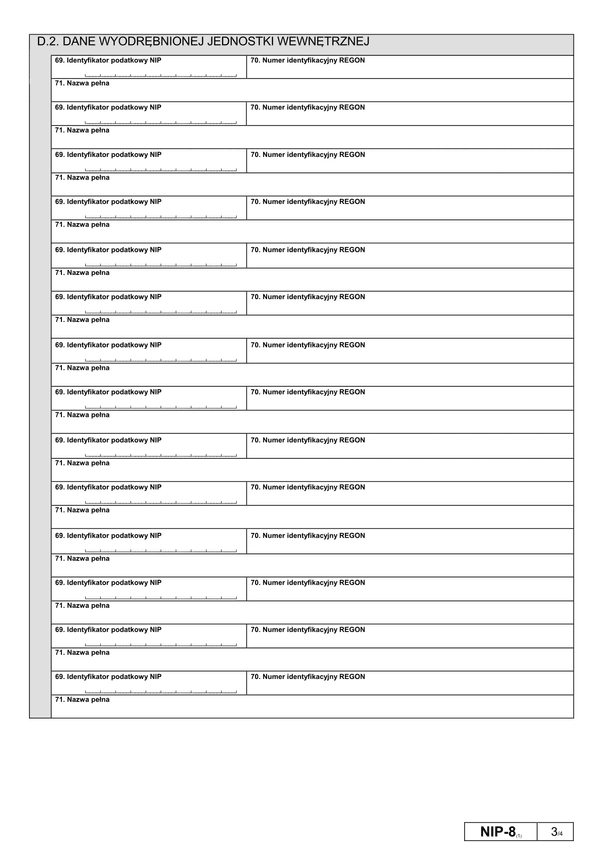 NIP-8 (1)-D.2 (archiwalny) Załącznik do NIP-8: Dane wyodrębnionej jednostki wewnętrznej