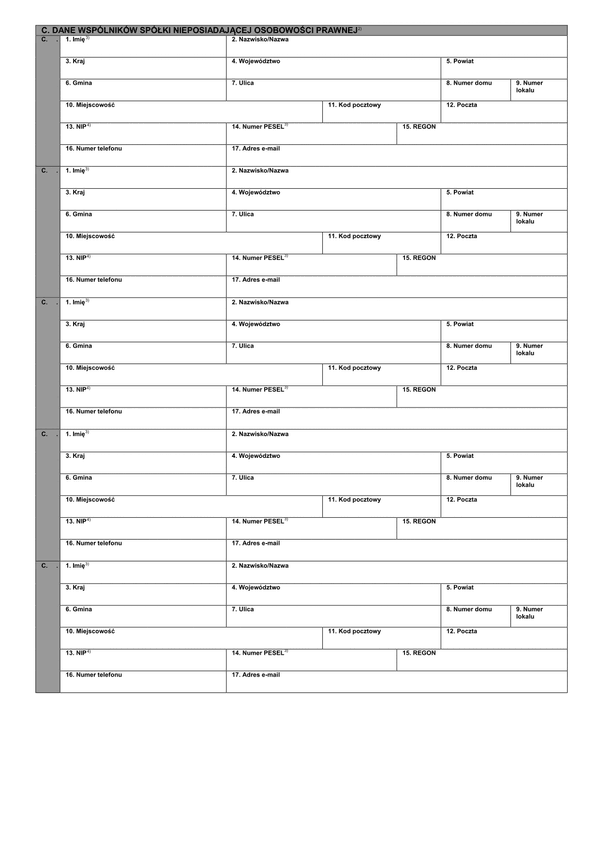 TW-1c (od 07.01.2015) (archiwalny) Tytuł wykonawczy stosowany w egzekucji należności pieniężnych - dane wspólników spółki nieposiadającej osobowości prawnej