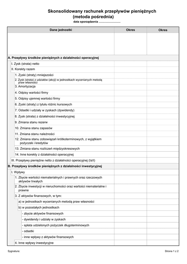 SRPP-po (archiwalny) Skonsolidowany rachunek przepływów pieniężnych (metoda pośrednia)