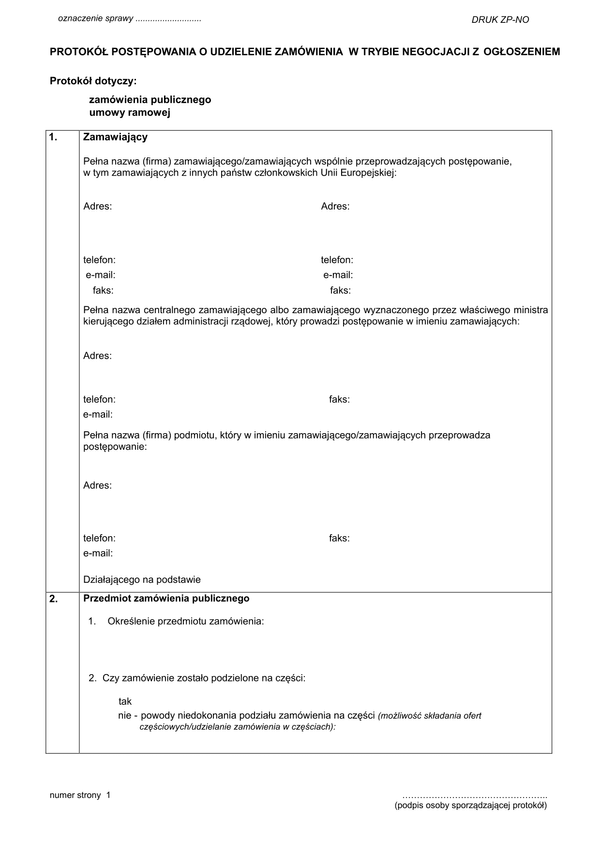 ZP-NO Protokół postępowania o udzielenie zamówienia w trybie negocjacji z ogłoszeniem