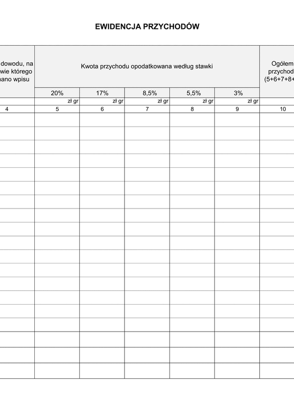 EPR-zal (archiwalny) Ewidencja przychodów ryczałtowych - załącznik