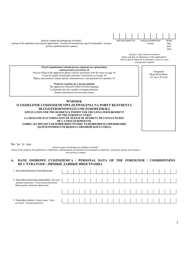 WoPD Wniosek o udzielenie cudzoziemcowi zezwolenia na pobyt rezydenta długoterminowego UE