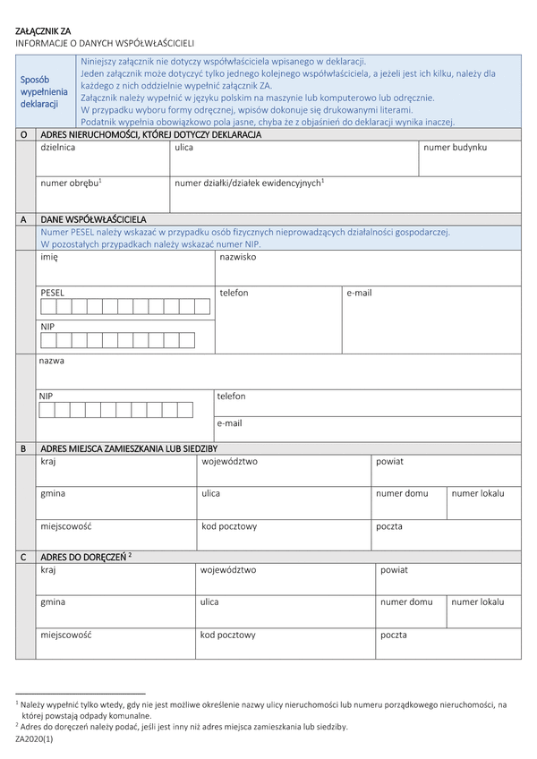 ZA (archiwalny) Załącznik do deklaracji - Informacje o danych współwłaścicieli