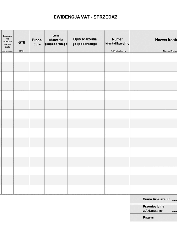 EF Ewidencja VAT sprzedaż (rozbudowana - import/eksport/odwrotne obciążenie)