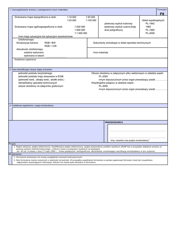 WUMP P8 Wniosek o udostępnienie materiałów powiatowego zasobu geodezyjnego i kartograficznego