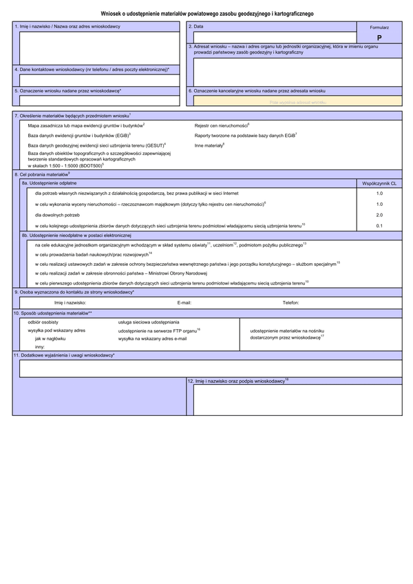 WUMP P Wniosek o udostępnienie materiałów powiatowego zasobu geodezyjnego i kartograficznego