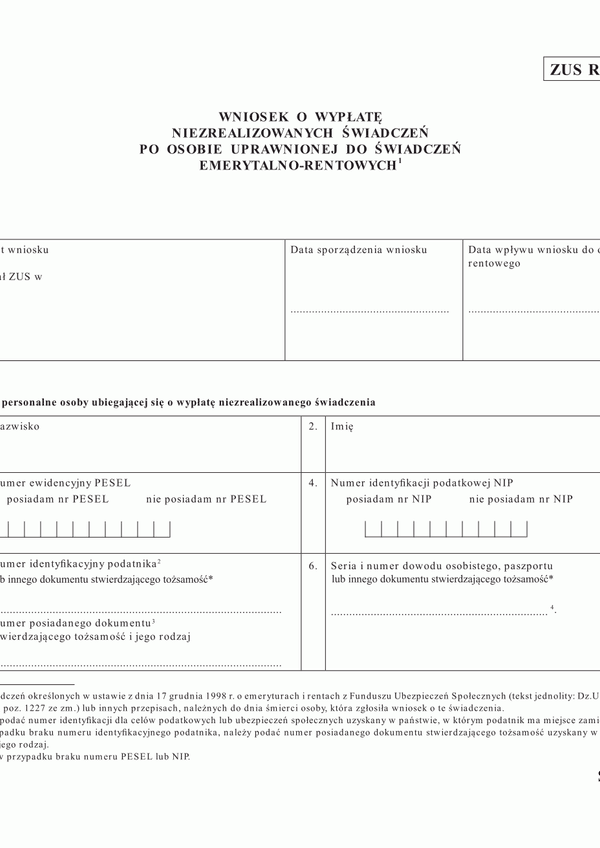 ZUS RP-18 (archiwalny) Wniosek o wypłatę niezrealizowanych świadczeń po osobie uprawnionej do świadczeń emerytalno - rentowych