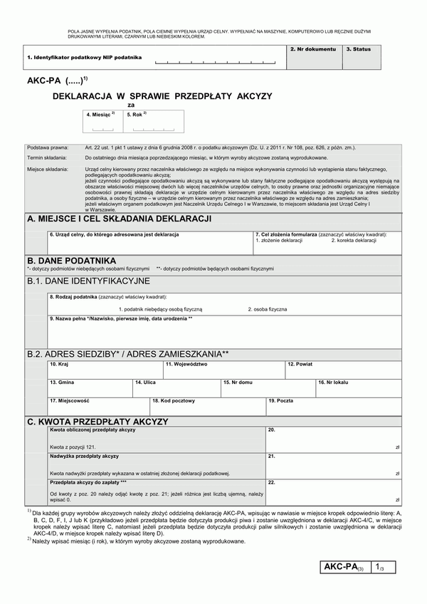 AKC-PA (3) (od 2012) (archiwalny) Deklaracja w sprawie przedpłaty akcyzy