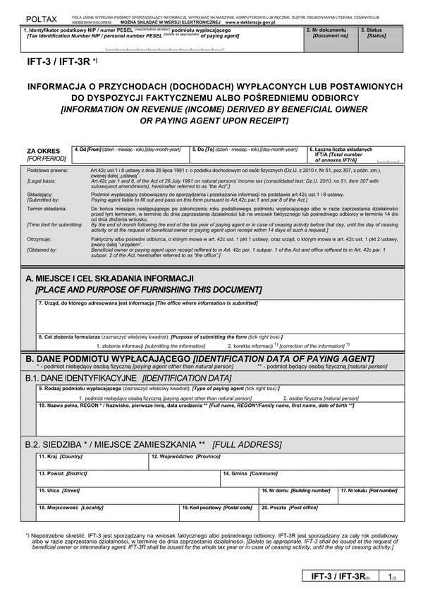 IFT-3/IFT-3R (6) (2012, 2013, 2014) (archiwalny) Informacja o przychodach (dochodach) wypłaconych lub postawionych do dyspozycji faktycznemu albo pośredniemu odbiorcy