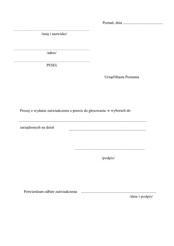 WWZPG-Po Wniosek o wydanie zaświadczenia o prawie do głosowania Poznań