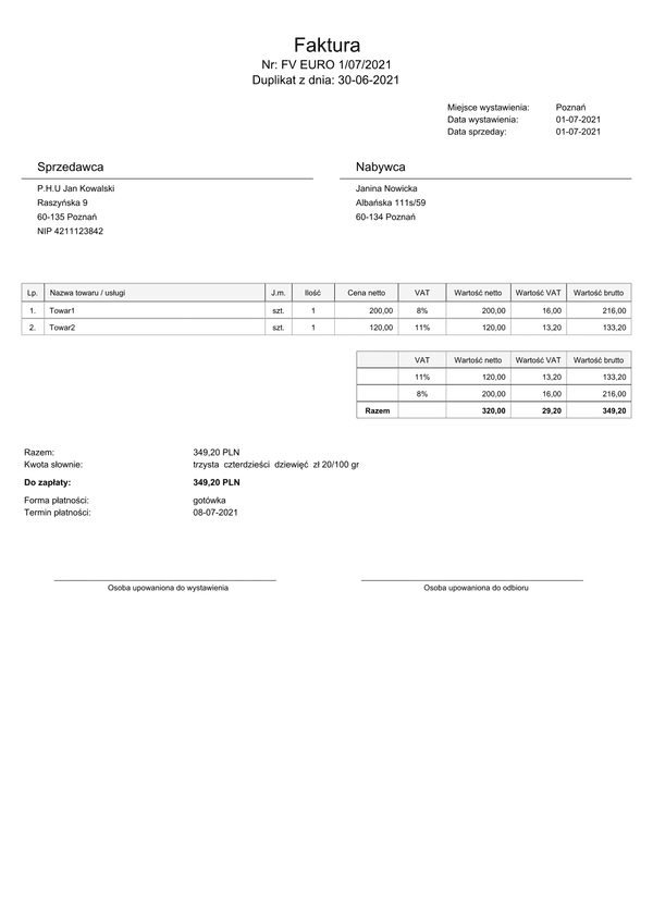 FV EURO Faktura europejska