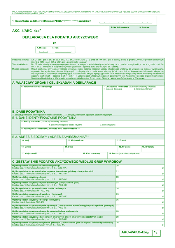 AKC-4/AKC-4zo (7) (archiwalny) Deklaracja dla podatku akcyzowego 