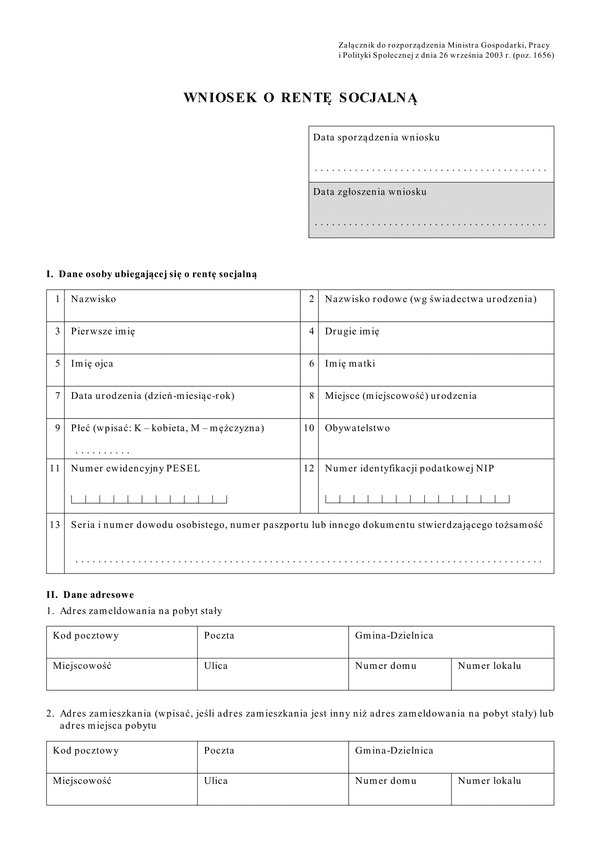 WRS (archiwalny) Wniosek o rentę socjalną