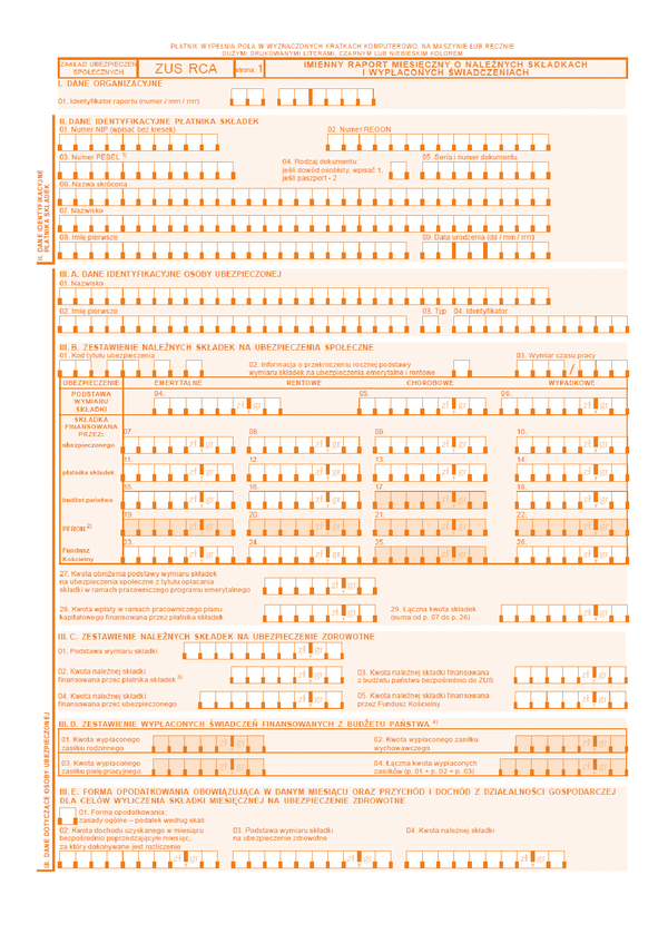 ZUS RCA (archiwalny) Imienny raport miesięczny o należnych składkach i wypłaconych świadczeniach - wersja papierowa