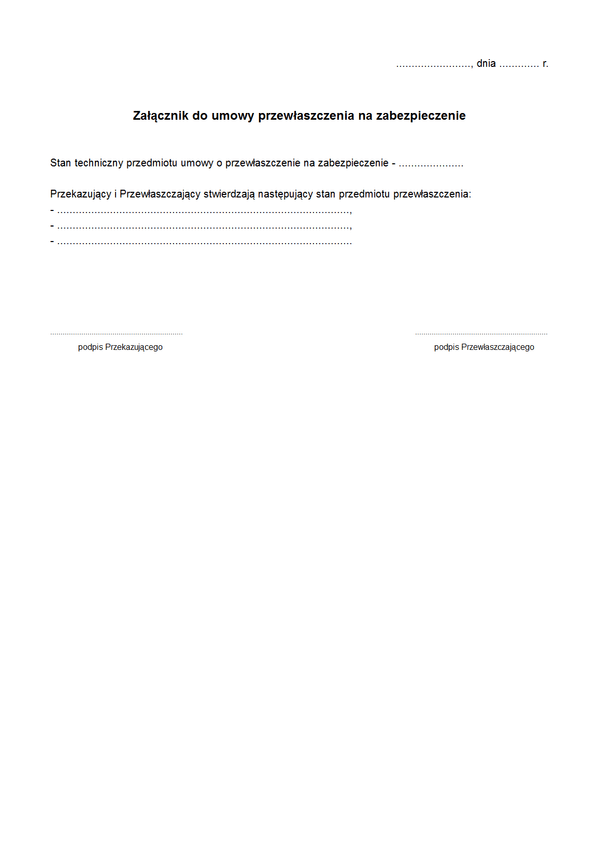 UpnZ zal. Załącznik do umowy przewłaszczenia na zabezpieczenie