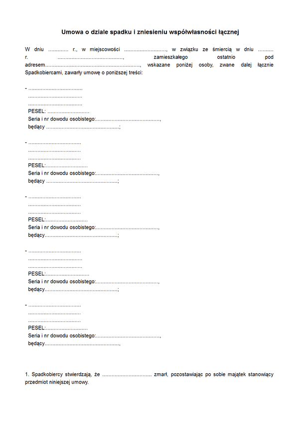 UoSiZW Umowa o dziale spadku i zniesieniu współwłasności łącznej